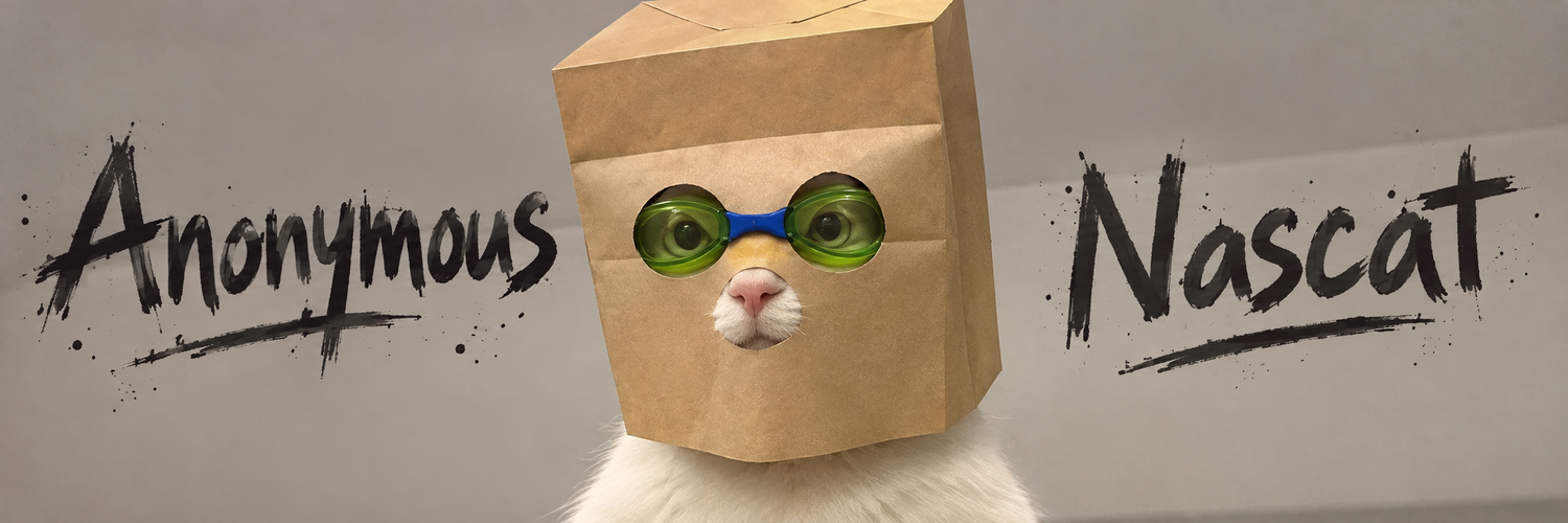 Anonymous Nascat in a paper bag mask with green goggles
